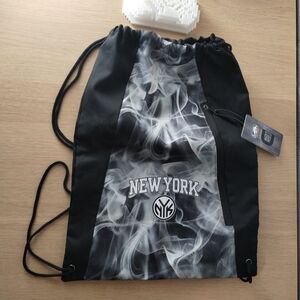 NY Collection Black and Gray Drawstring Backpack